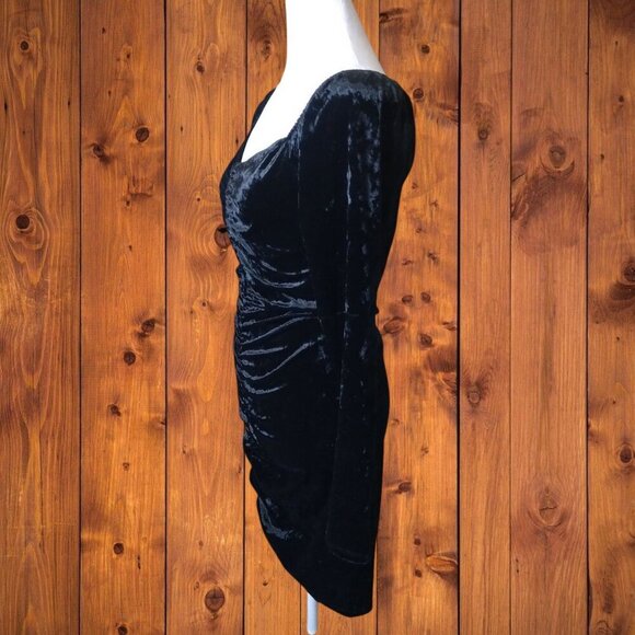Gilli Women's Small Black Crush Velvet Long Sleeve Ruched Sweetheart Neck Dress - Picture 3 of 4